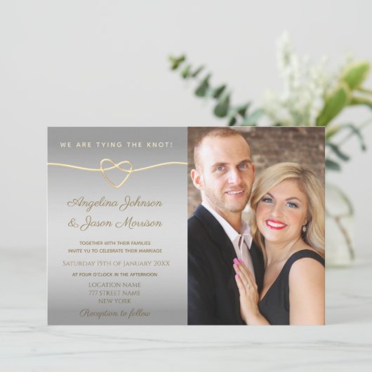 Einfache Silber- und Gold-Foto-Hochzeit Einladung (Stehend Vorderseite)