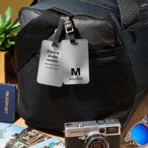 Einfache Silber- und Schwarz-Monogramm-Telefonnumm Gepäckanhänger