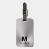 Einfache Silber- und Schwarz-Monogramm-Telefonnumm Gepäckanhänger (Vorderseite vertikal)