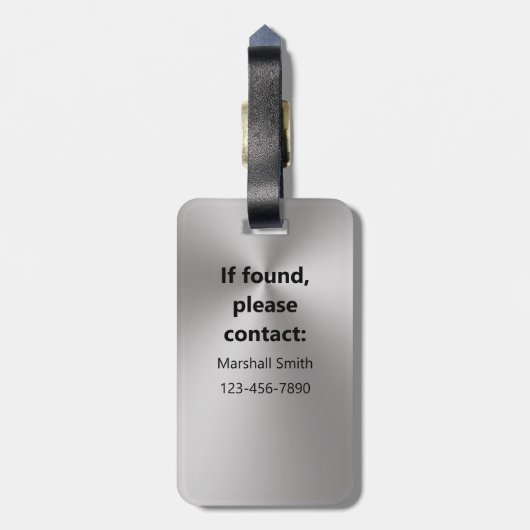 Einfache Silber- und Schwarz-Monogramm-Telefonnumm Gepäckanhänger (Rückseite vertikal)