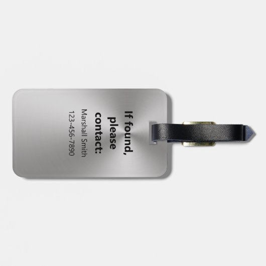 Einfache Silber- und Schwarz-Monogramm-Telefonnumm Gepäckanhänger (Rückseite horizontal)