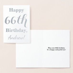 Einfache Silberfolie "HAPPY 66. GEBURTSTAG" + Name Folienkarte