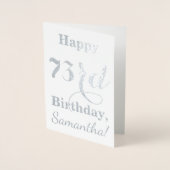 Einfache Silberfolie "HAPPY 73. BIRTHDAY" + Name Folienkarte (Vorderseite)
