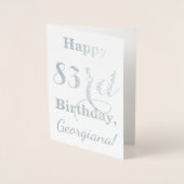 Einfache Silberfolie "HAPPY 83. BIRTHDAY" + Name Folienkarte (Vorderseite)
