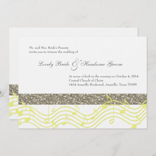 Einfache, silbergelbe Graumusik Einladung zur Hoch (Vorne/Hinten)