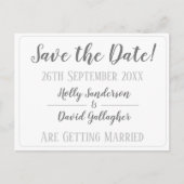 Einfache Silbergraue und weiße Save the Date Postk Postkarte (Vorderseite)