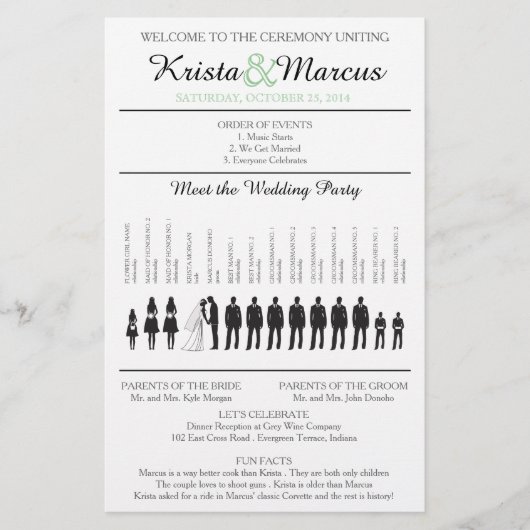 Einfache Silhouetten Hochzeitsprogramm Flyer (Vorderseite)