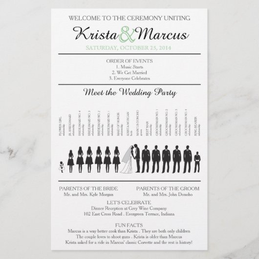 Einfache Silhouetten Hochzeitsprogramm Flyer (Vorderseite)