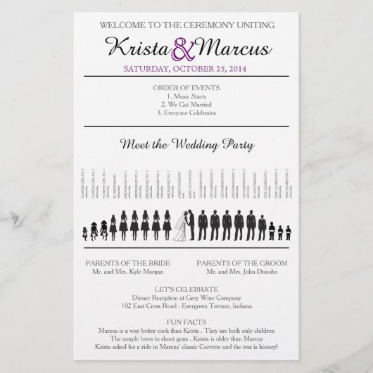 Einfache Silhouetten Hochzeitsprogramm Flyer (Vorderseite)