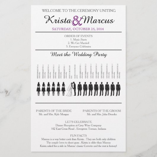 Einfache Silhouetten Hochzeitsprogramm Flyer (Vorderseite)