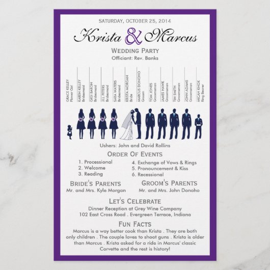 Einfache Silhouetten Hochzeitsprogramm Flyer (Vorderseite)