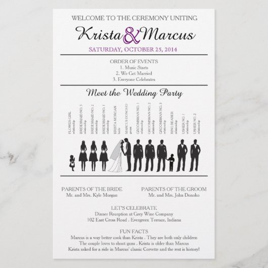 Einfache Silhouetten Hochzeitsprogramm Flyer (Vorderseite)