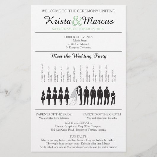 Einfache Silhouetten Hochzeitsprogramm Flyer (Vorderseite)