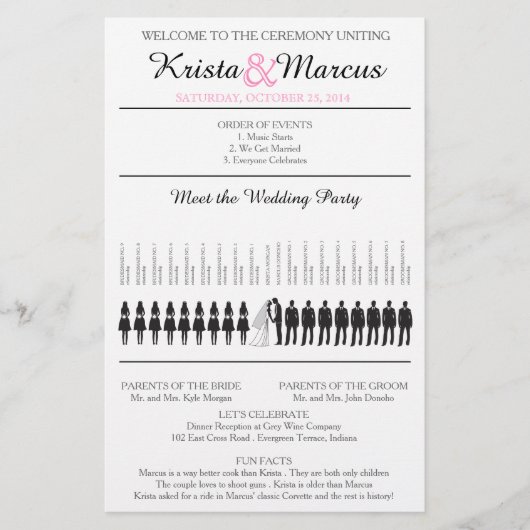 Einfache Silhouetten Hochzeitsprogramm Flyer (Vorderseite)