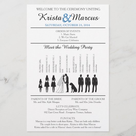 Einfache Silhouetten Hochzeitsprogramm Flyer (Vorderseite)