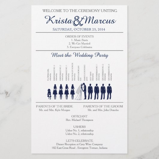 Einfache Silhouetten Hochzeitsprogramm Flyer (Vorderseite)