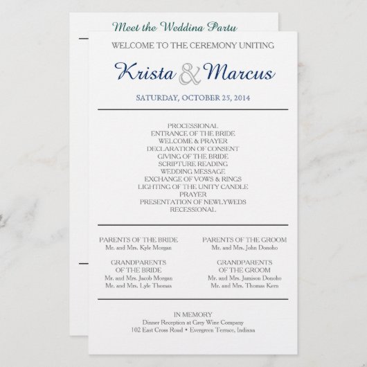 Einfache Silhouetten Hochzeitsprogramm Flyer (Vorne/Hinten)