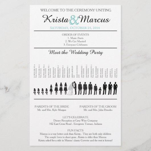 Einfache Silhouetten Hochzeitsprogramm Flyer (Vorderseite)