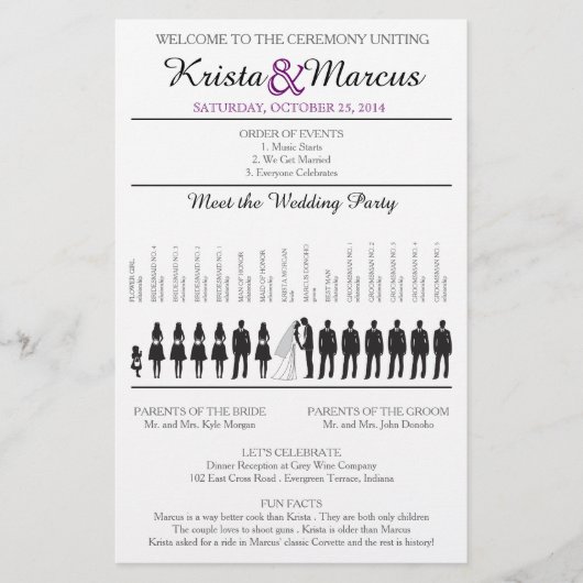 Einfache Silhouetten Hochzeitsprogramm Flyer (Vorderseite)