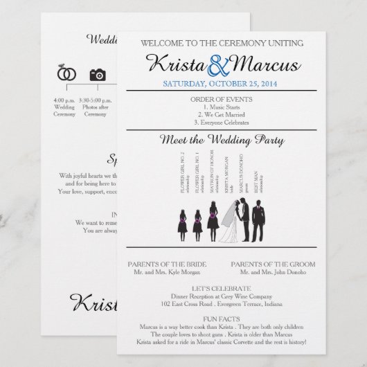 Einfache Silhouetten Hochzeitsprogramm Flyer (Vorne/Hinten)