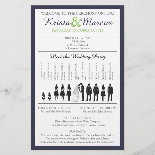 Einfache Silhouetten Hochzeitsprogramm Flyer (Vorderseite)