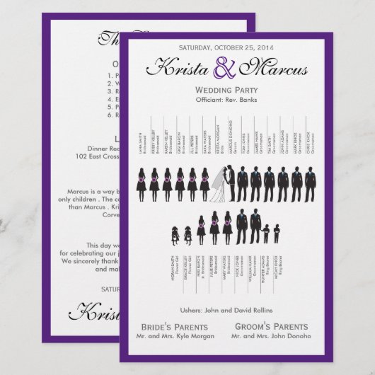 Einfache Silhouetten Hochzeitsprogramm Flyer (Vorne/Hinten)