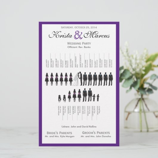 Einfache Silhouetten Hochzeitsprogramm Flyer (Stehend Vorderseite)