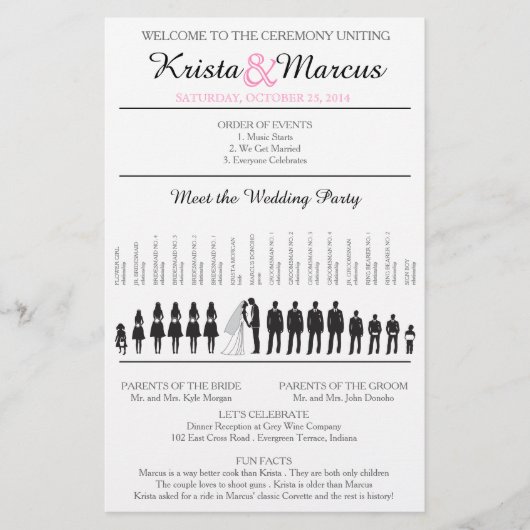 Einfache Silhouetten Hochzeitsprogramm Flyer (Vorderseite)
