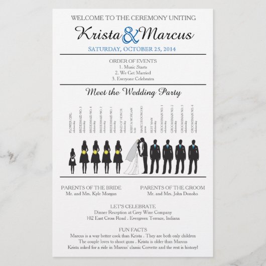 Einfache Silhouetten Hochzeitsprogramm Flyer (Vorderseite)