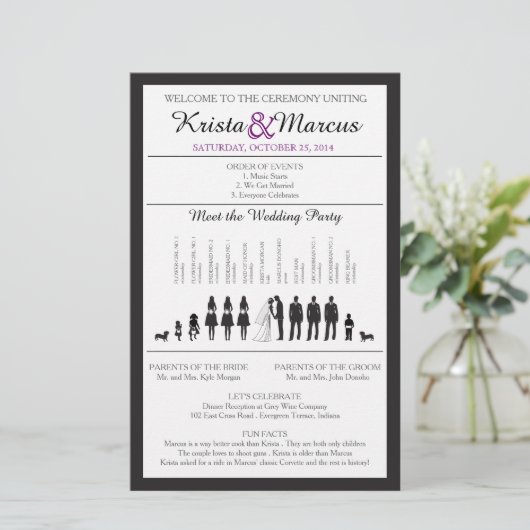 Einfache Silhouetten Hochzeitsprogramm Flyer (Stehend Vorderseite)