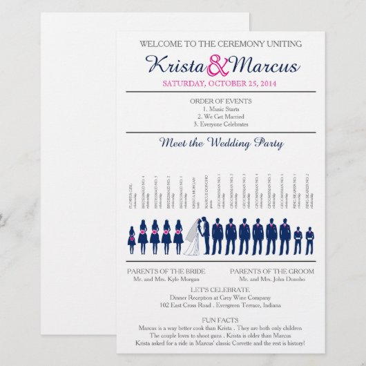 Einfache Silhouetten Hochzeitsprogramm Flyer (Vorne/Hinten)
