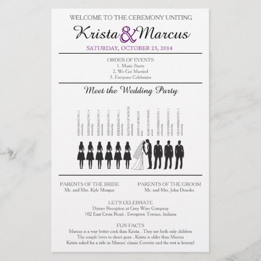 Einfache Silhouetten Hochzeitsprogramm Flyer (Vorderseite)