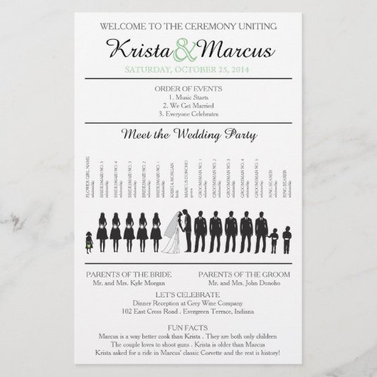 Einfache Silhouetten Hochzeitsprogramm Flyer (Vorderseite)