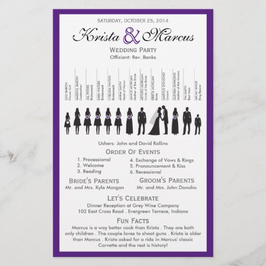 Einfache Silhouetten Hochzeitsprogramm Flyer (Vorderseite)