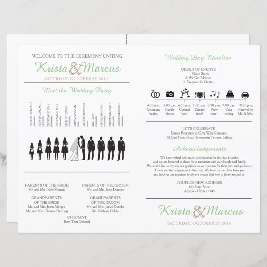 Einfache Silhouetten Hochzeitsprogramm Flyer (Vorne/Hinten)