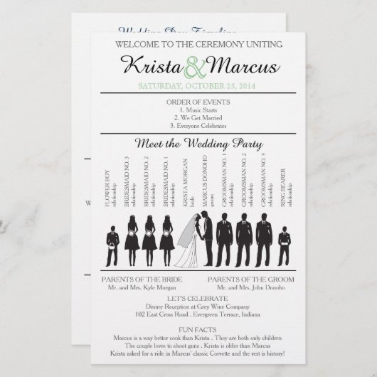 Einfache Silhouetten Hochzeitsprogramm Flyer-2B (Vorne/Hinten)