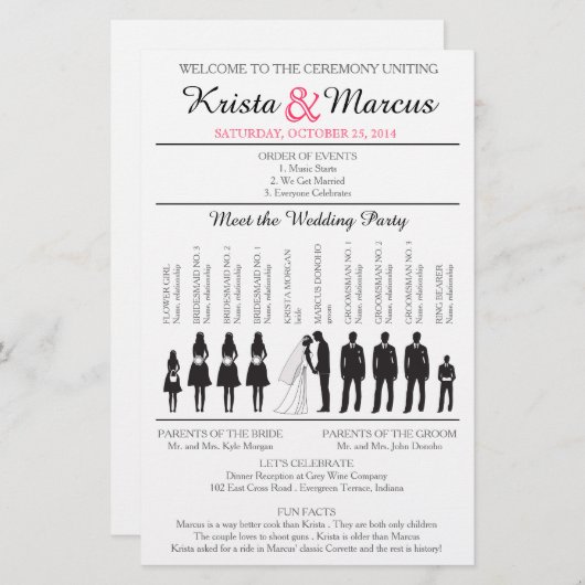 Einfache Silhouetten Hochzeitsprogramm Flyer-3RF (Vorne/Hinten)