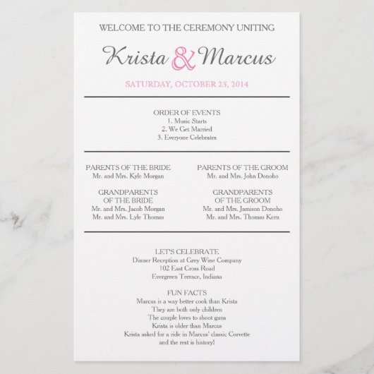 Einfache Silhouetten Hochzeitsprogramm Flyer-CATS (Vorderseite)