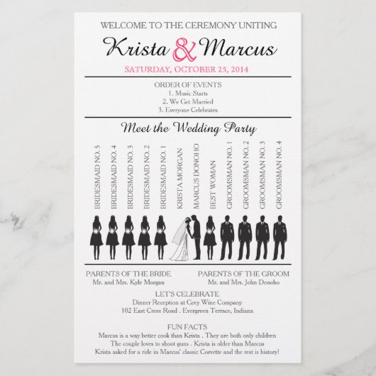 Einfache Silhouetten Hochzeitsprogramm Flyer-w (Vorderseite)