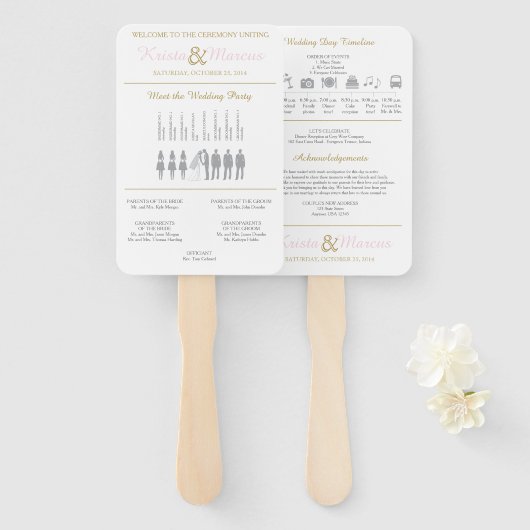 Einfache Silhouetten Hochzeitsprogramm Hand Fan Fächer (Vorne und Hinten)