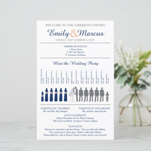 Einfache Silhouetten Hochzeitsprogramm mit Timelin (Stehend Vorderseite)