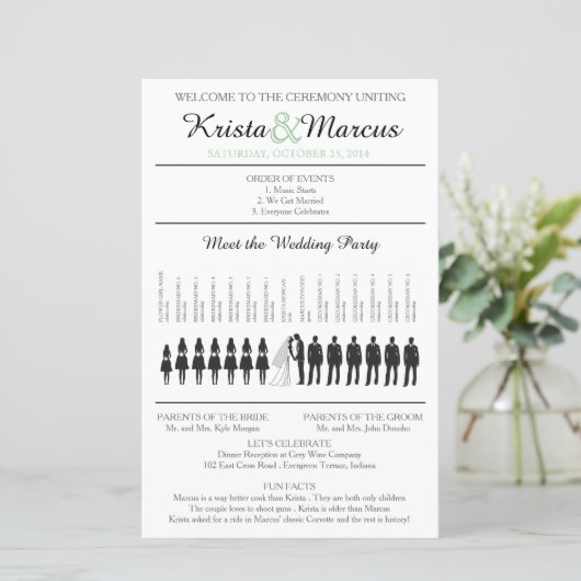 Einfache Silhouetten Hochzeitsprogramm mit Timelin (Stehend Vorderseite)