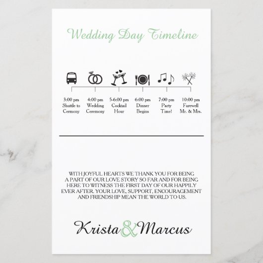 Einfache Silhouetten Hochzeitsprogramm mit Timelin (Rückseite)