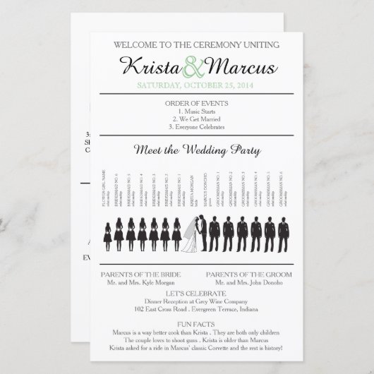 Einfache Silhouetten Hochzeitsprogramm mit Timelin (Vorne/Hinten)