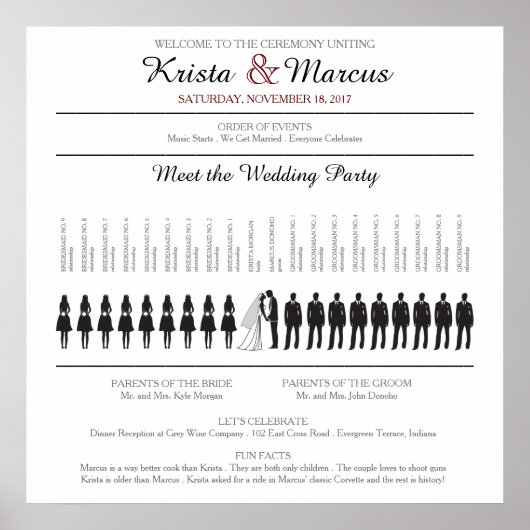 Einfache Silhouetten Hochzeitsprogramm Poster (Vorne)