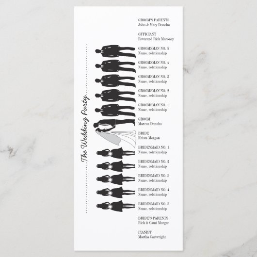 Einfache Silhouetten Hochzeitsprogramm Rack Card 5 Programm (Rückseite)