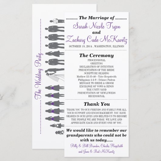 Einfache Silhouetten Hochzeitsprogramm Rack Card V Programm (Vorne/Hinten)