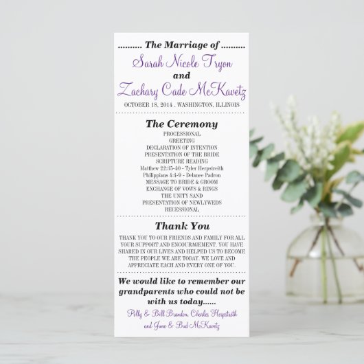 Einfache Silhouetten Hochzeitsprogramm Rack Card V Programm (Stehend Vorderseite)