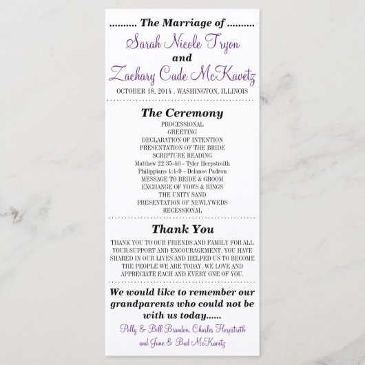 Einfache Silhouetten Hochzeitsprogramm Rack Card V Programm (Vorderseite)