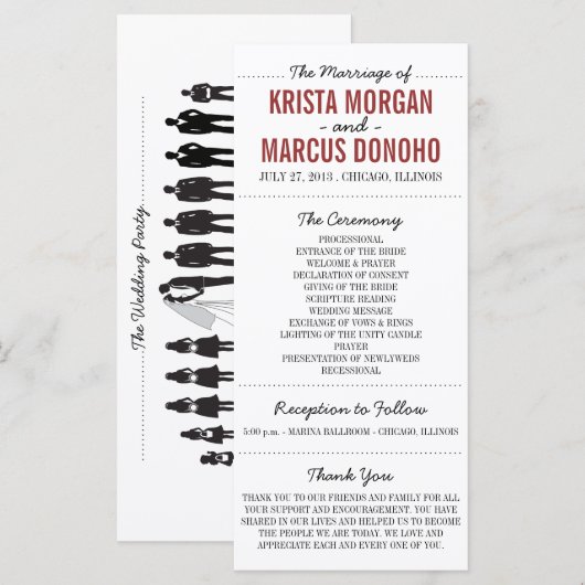 Einfache Silhouetten Hochzeitsprogramm Rackkarte-2 Programm (Vorne/Hinten)